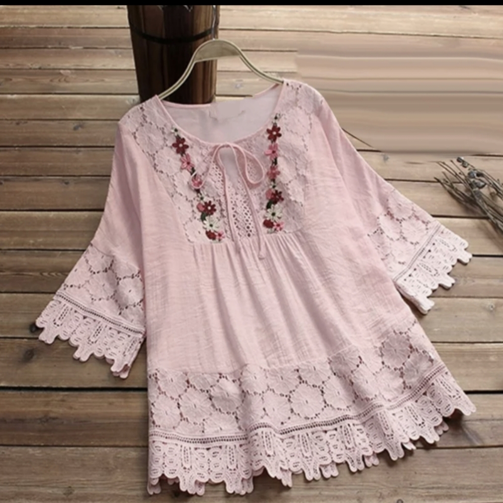 Floral Cotton lace tunic top blouse plus size 2x ladies